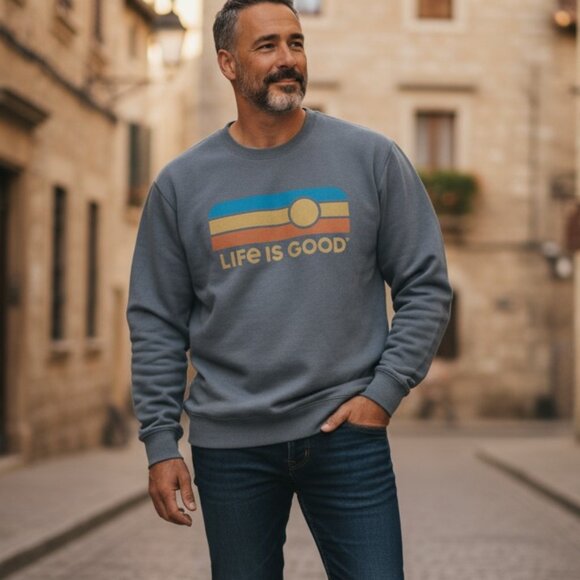 Life is Good Sunset Fleece Crew Sweatshirt - Picture 1 of 5
